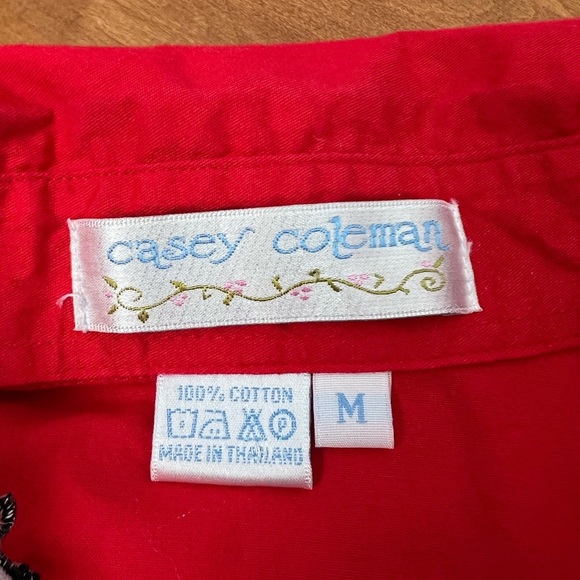 Vintage Casey Coleman Red Musical Note  AOP Embroidered Button-Up Blouse Medium - Picture 4 of 5